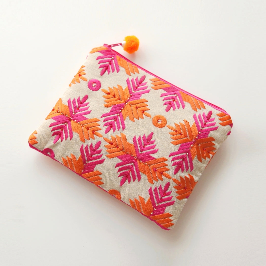 フラットファスナーポーチ "FLOWER WORK" - マルチカラーB